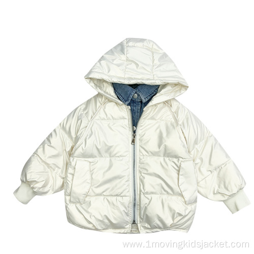 Winter Hooded Denim Fake Two-Piece Boy Jacket